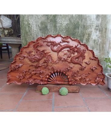 Tranh Quạt Gỗ Tứ Linh - Long, Lân, Quy, Phụng