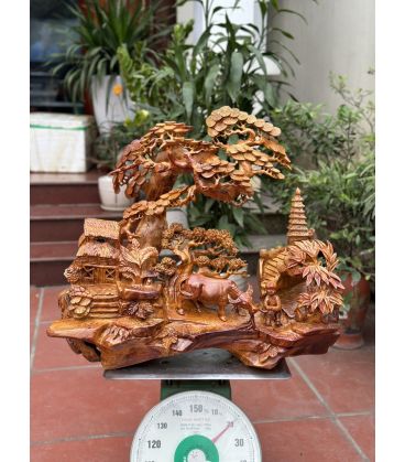 Tác Phẩm Mỹ Nghệ Tiểu Cảnh Làng Quê Đẹp Gỗ Hương Cao 62cm