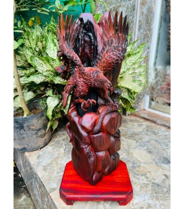 Tượng Đại Bàng Săn Mồi Gỗ Trắc Ta Đỏ Đen Cao 57cm