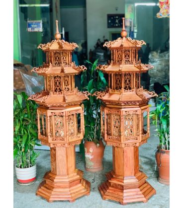 Cặp Đèn Thờ Tháp 3 Tầng Gỗ Hương Cao Cấp Cao 127cm