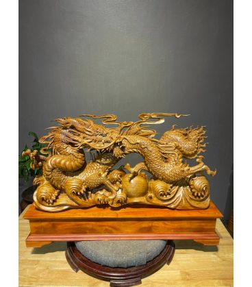 Tượng Linh Vật Rồng - Nhất Long Nhả Ngọc Gỗ Ngọc Am