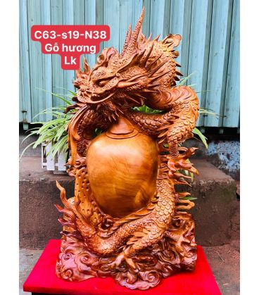 Tượng Nhất Long Trấn Chum Phong Thủy Gỗ Hương Cao 63cm