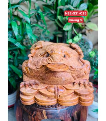 Linh Vật Cóc Vàng Thiềm Thừ Gỗ Hương Ta Ngang 32cm