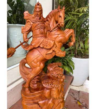 Tượng Quan Công Cưỡi Ngựa - Gỗ Hương Đá Nguyên Khối