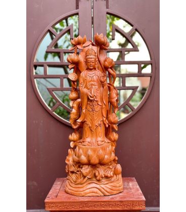 Tượng Phật Bà Đứng Lá Sen Gỗ Hương Đá Cao 70