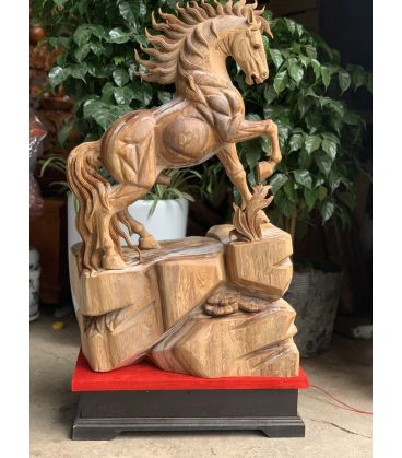 Tượng Gỗ Linh Vật Con Ngựa Phong Thuỷ Gỗ Ngọc Am Thơm Cao 73cm