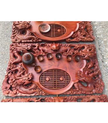 Khay Trà Chạm Ngũ Rồng - Gỗ Hương