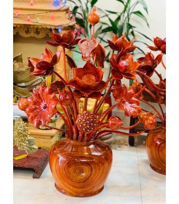 Bình Hoa Sen Phong Thủy Gỗ Hương Đỏ 21 Cành