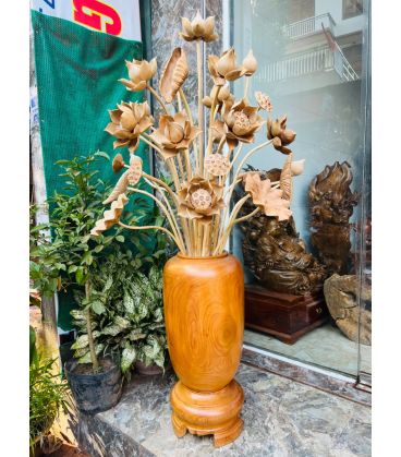 Bình Hoa Sen Gỗ Ngọc Am 30 Bông - Bình Cao 79