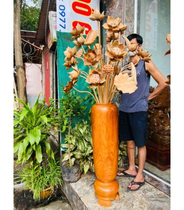 Bình Hoa Sen Gỗ Ngọc Am 30 Bông - Bình Cao 98