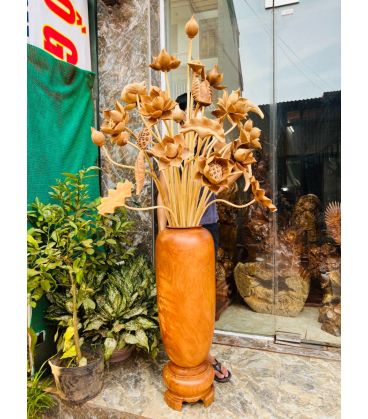 Bình Hoa Sen Gỗ Ngọc Am 35 Bông Cao 92cm
