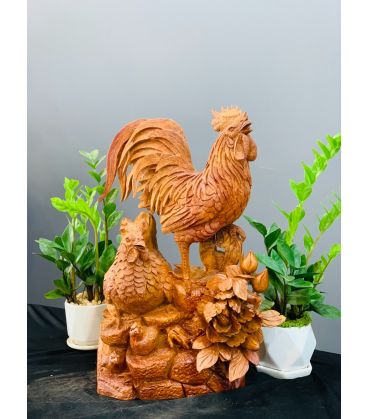Tượng Con Gà - Gia Đình Gà Gỗ Hương Ta