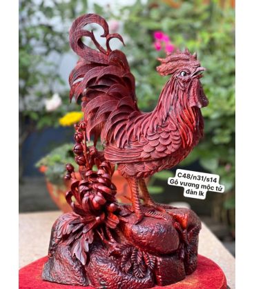 Tượng Gỗ Gà - Nhất Kê Hoa Cúc Vương Mộc Tử Đàn Liền Khối