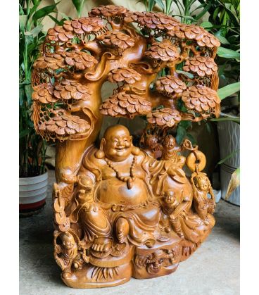 Tượng Di Lặc Ngôi Gốc Tùng Gỗ Hương Ta Cao 73