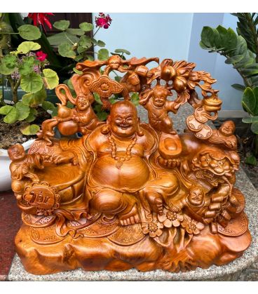 Tượng Phật Di Lặc Ngũ Phúc Ngồi Đế Tiền - Gỗ Hương Ta