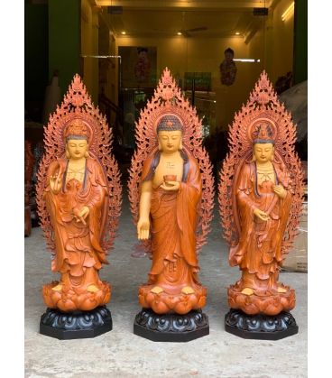 Tượng Phật Tây Phương Tam Thánh Đứng Đài Sen Cao 70