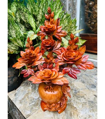 Bình Hoa Hồng Chế Tác Từ Gỗ Hương Ta Cao 55cm
