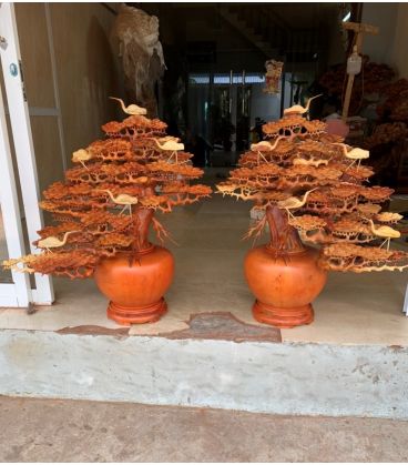 Cặp Bình Tùng Bonsai Ngũ Hạc - Gỗ Hương Ta Cao 88cm