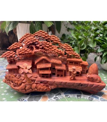 Tiểu Cảnh Thôn Quê - Gỗ Hương Ta Đục Khối Liền Tay Tuyệt Đẹp