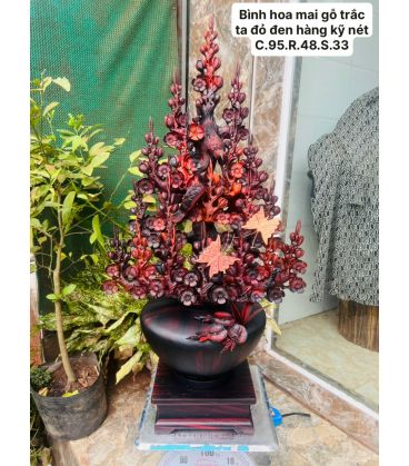 Bình Hoa Mai Gỗ Trắc Ta Đỏ Đen Hàng Kỹ Nét Cao 95