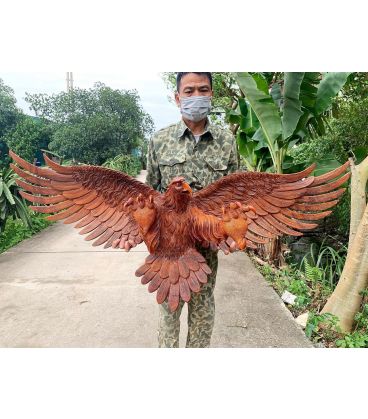 Tượng Đại Bàng Tung Cánh Treo Tường Phong Thủy Gỗ Hương Ta Ngang 152cm