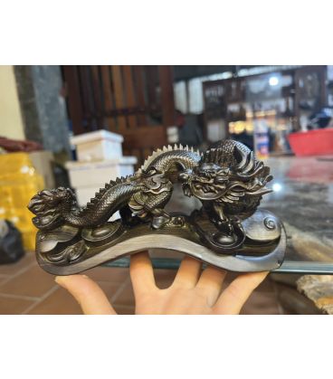 Tượng Rồng Gỗ Mun Hoa Ngang 20cm