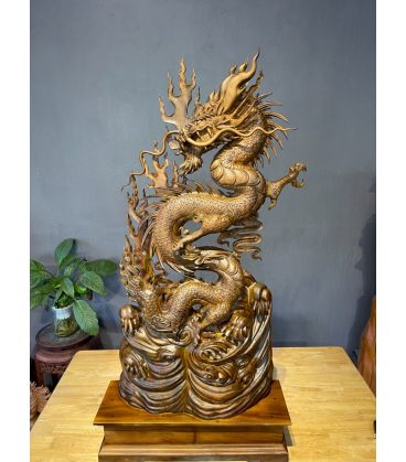 Tượng Rồng Tài Lộc Phong Thủy Tuyệt Đẹp - Gỗ Bách Xanh Mộc Châu Thơm Ngát