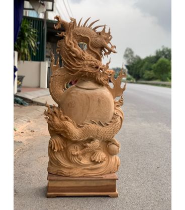 Tượng Nhất Long Vờn Ngọc Quấn Chum Phú Quý - Gỗ Ngọc Am Lào Tặng Kỷ
