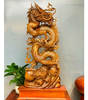 Tượng Nhất Long Bảo Châu Quyền Năng - Gỗ Ngọc Am
