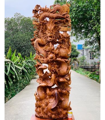 Cửu Ngư Hóa Rồng - Gỗ Ngọc Am Cao 190cm