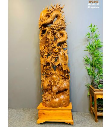 Tượng Gỗ Tứ Linh Tài Lộc Thăng Tiến Ngọc Am Cao 198cm