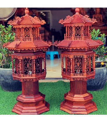 Cặp Lồng Đèn Thờ 2 Tầng Gỗ Hương Cao Cấp Cao 81cm