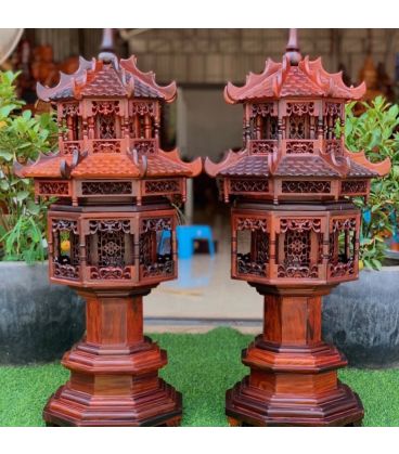 Đèn Thờ - Cặp Lồng Đèn 2 Tầng Gỗ Trắc Cao Cấp