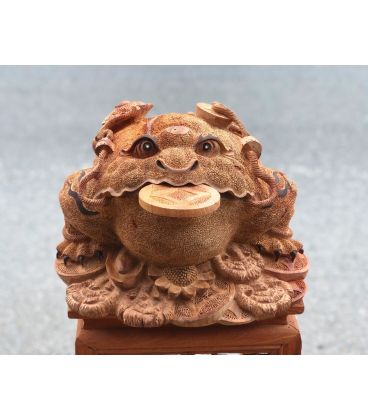 Tượng Cóc Ngậm Tiền Thiềm Thừ Tài Lộc - Gỗ Hương Ta Liền Khối