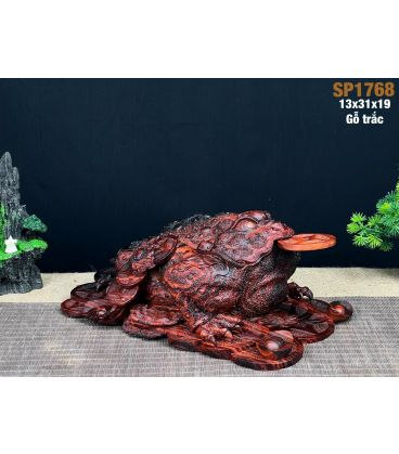 Cóc Thiềm Thừ Tài Lộc - Tượng Gỗ Trắc Việt Đỏ Đen Hàng Kỹ Ngang 31cm
