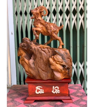Tượng Dê Núi Tài Lộc Gỗ Ngọc Am Liền Khối
