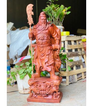 Tượng Quan Công Chống Đao Đứng Đế Đầu Rồng 80 Nâu Sáng