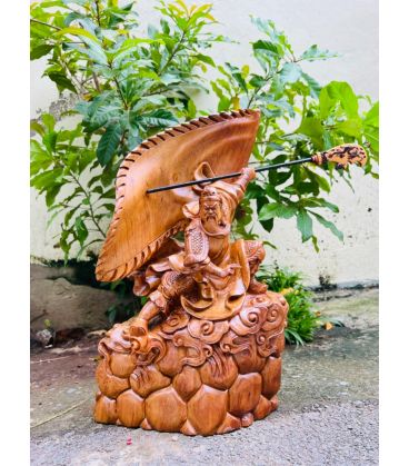 Tượng Quan Công Múa Võ Hàng Đục Tay Cao 52cm Gỗ Bách Xanh