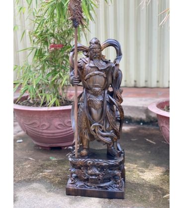 Quan Công - Quan Vân Trường Đứng Vuốt Râu Gỗ Mun Lào