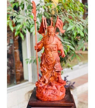 Tượng Quan Công Cửu Long Ngũ Kỳ - Gỗ Hương Ta Nguyên Khối