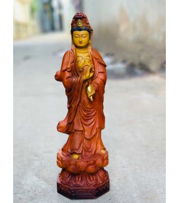 Quan Âm Bồ Tát Đứng Trên Đài Sen Sơn Giả Cổ Cao 40cm - Mẫu Tiêu Chuẩn