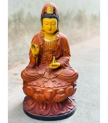 Quan Âm Tọa Đài Sen Cao 40cm Sơn Giả Cổ - Mẫu Tiêu Chuẩn