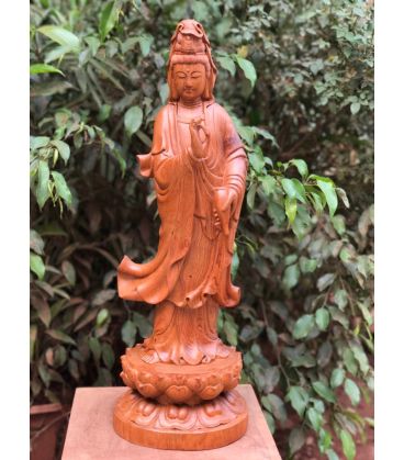 Tượng Gỗ Quan Âm Đứng Đài Sen Cao 60