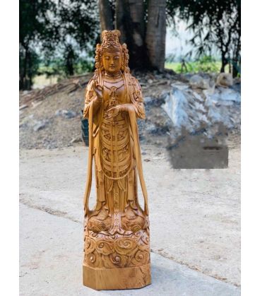 Quan Âm Bồ Tát Hạt Gỗ Bách Xanh Cao 80cm