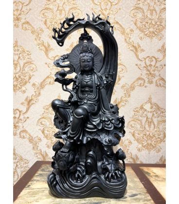 Tượng Phật Bà Quan Âm Tự Tại - Gỗ Mun Đen Quý Hiếm