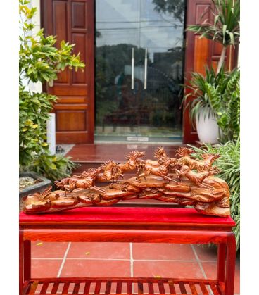 Tượng Ngựa Bát Mã - Mã Đáo Thành Công Gỗ Hương Ta Ngang 1m15
