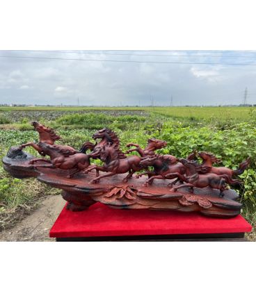Tượng Mã Đáo Thành Công Bát Mã Truy Phong - Gỗ Trắc Đỏ Đen Quà Tặng Cao Cấp