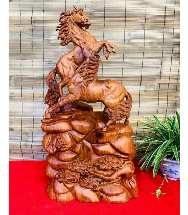 Tượng Song Mã Uyên Ương Gỗ Hương Đá