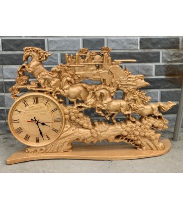 Đồng Hồ Trang Trí Để Bàn Hình Ngựa Bát Mã Bằng Gỗ Pơ Mu