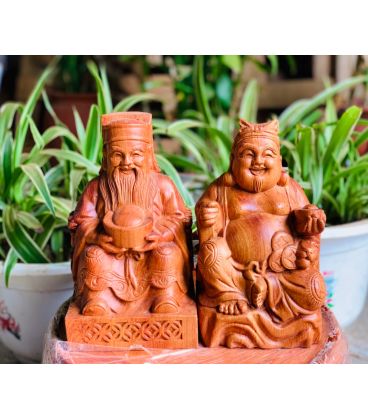 Bộ Tượng Thần Tài - Thổ Địa Gỗ Hương Đá